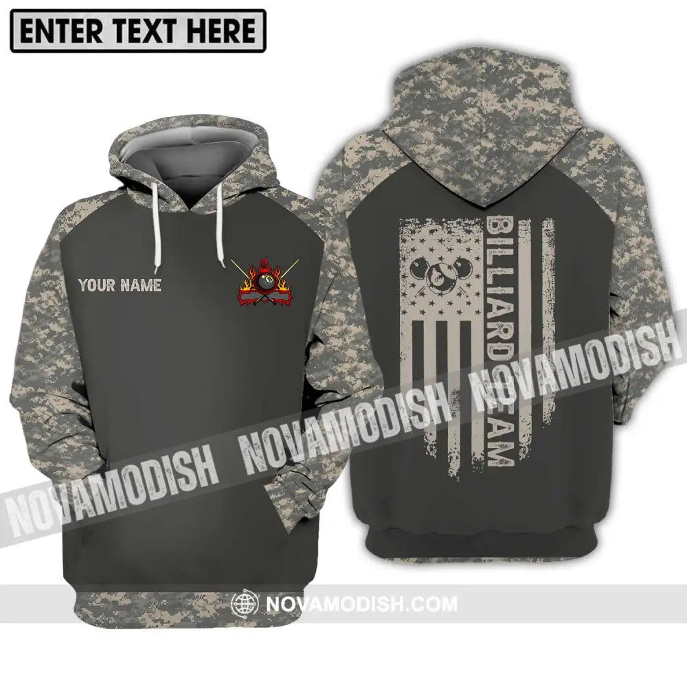 Unisex Shirt - Custom Name And Team Name Billiard Lover Shirt Billiard Camo Hoodie / S T-shirt