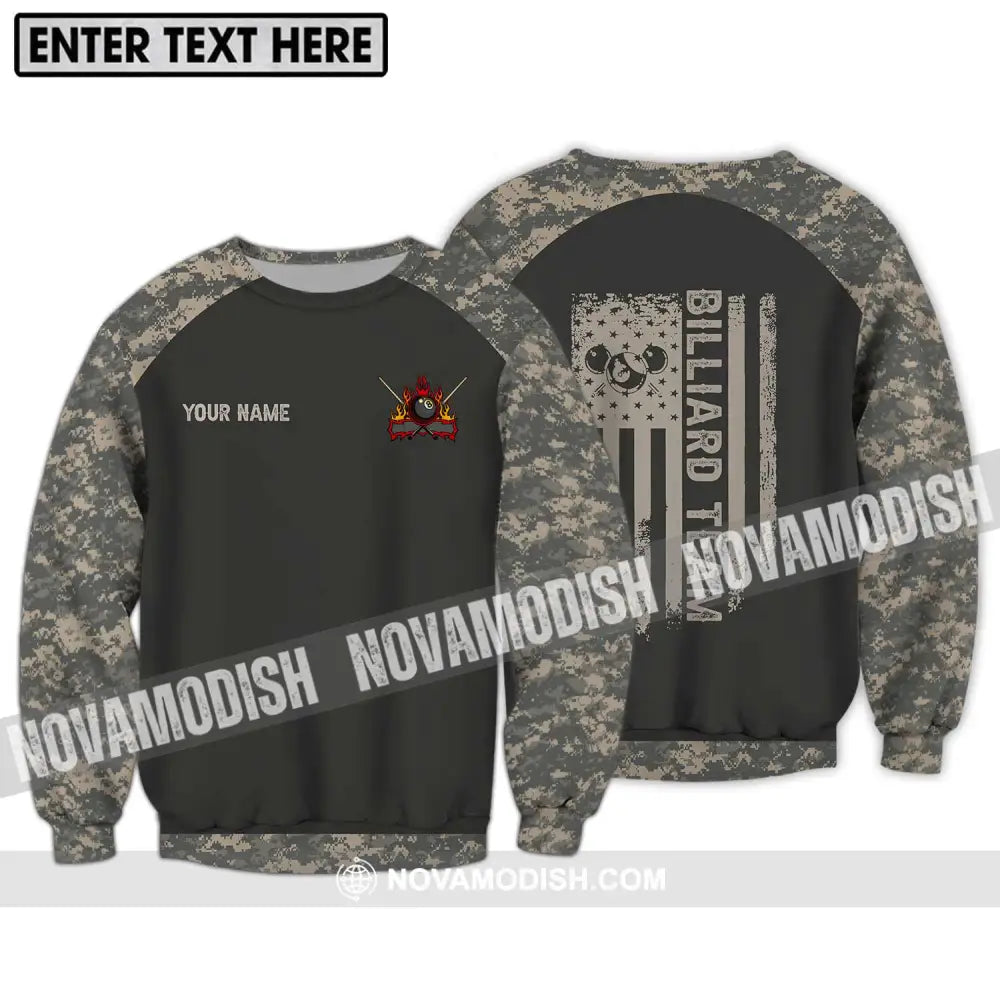 Unisex Shirt - Custom Name And Team Name Billiard Lover Shirt Billiard Camo Long Sleeve / S T-shirt
