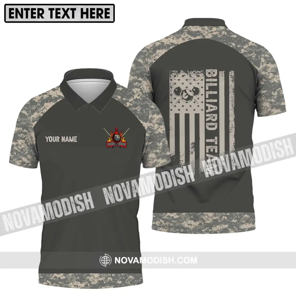 Unisex Shirt - Custom Name And Team Name Billiard Lover Shirt Billiard Camo Polo Shirt / S T-shirt
