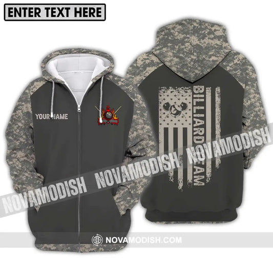 Unisex Shirt - Custom Name And Team Name Billiard Lover Shirt Billiard Camo Zipper Hoodie / S T-shirt