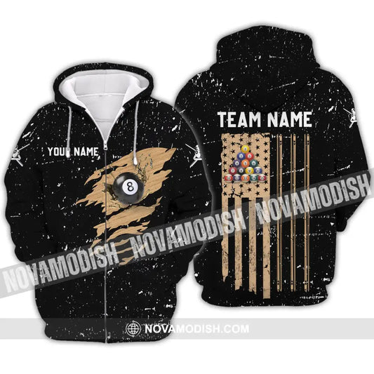Unisex Shirt - Custom Name And Team Name Shirt - Billiard Lover Wood Texture Zipper Hoodie / S T-shirt