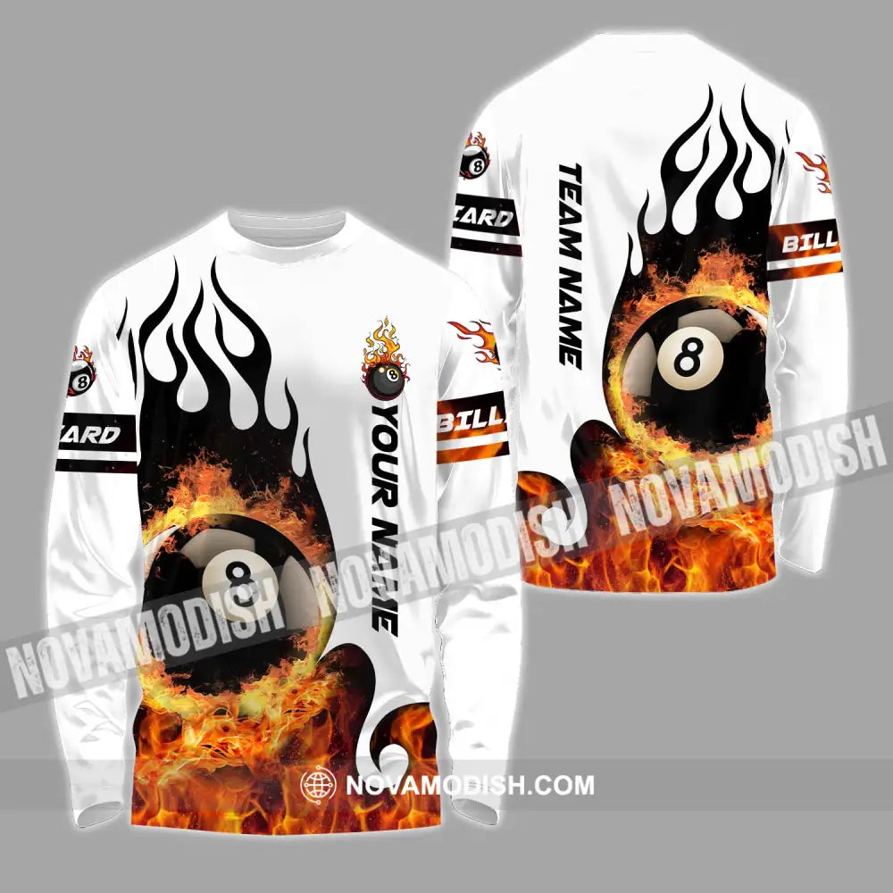 Unisex Shirt - Custom Name And Team Name Billiard Shirt No.8 Fire Long Sleeve Shirt / S T-shirt
