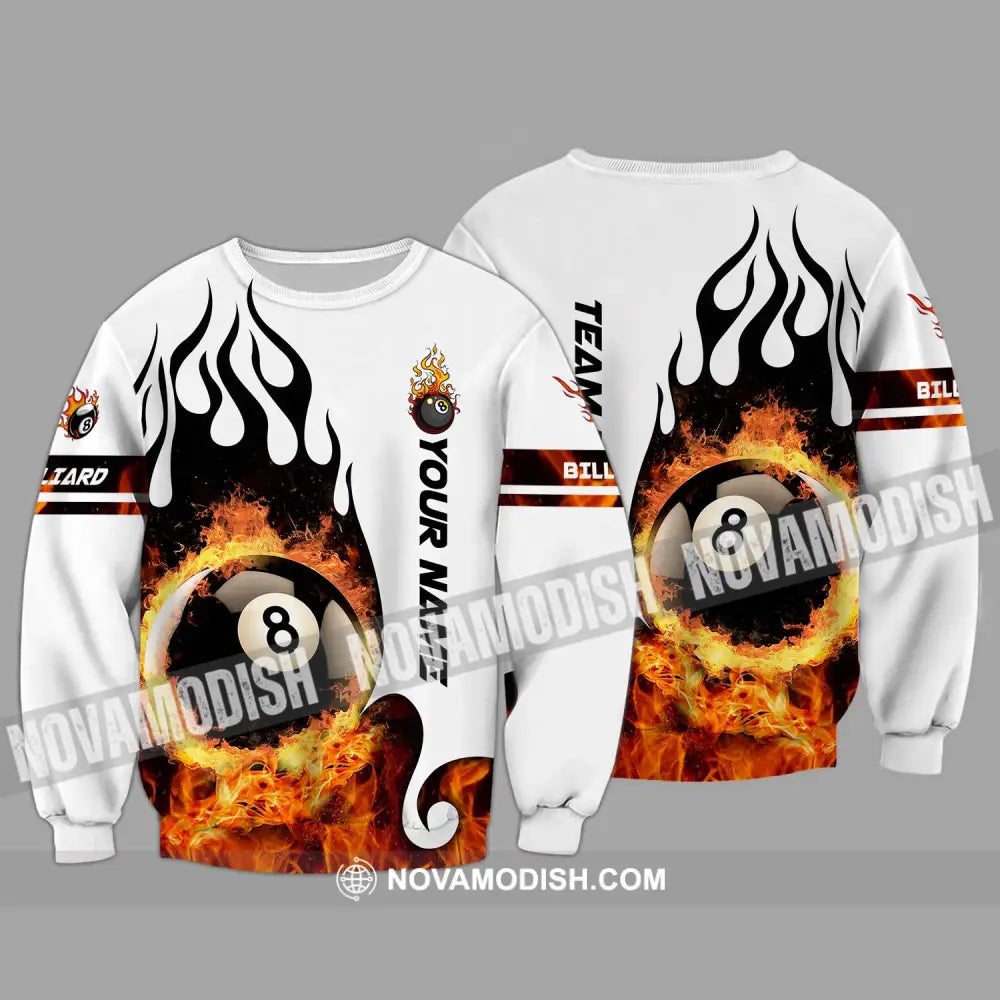 Unisex Shirt - Custom Name And Team Name Billiard Shirt No.8 Fire Long Sleeve / S T-shirt