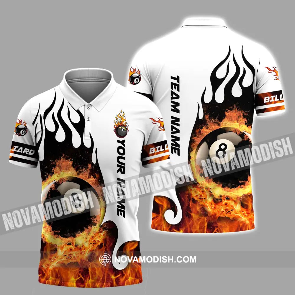 Unisex Shirt - Custom Name And Team Name Billiard Shirt No.8 Fire Polo Shirt / S T-shirt