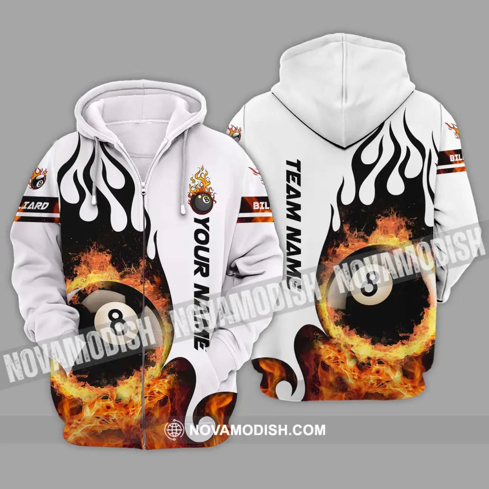 Unisex Shirt - Custom Name And Team Name Billiard Shirt No.8 Fire Zipper Hoodie / S T-shirt
