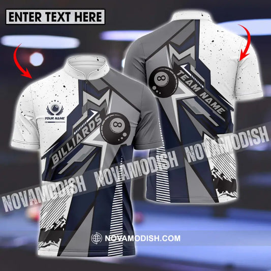 Unisex Shirt - Custom Name And Team Name Billiard Shirt Billiard Silver Gray T-shirt