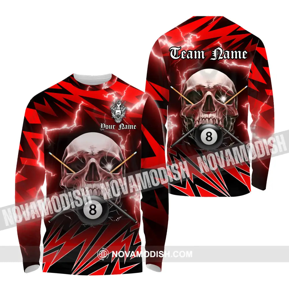 Unisex Shirt - Custom Name And Team Name Billiard Sport Shirt Skull Long Sleeve Shirt / S T-shirt