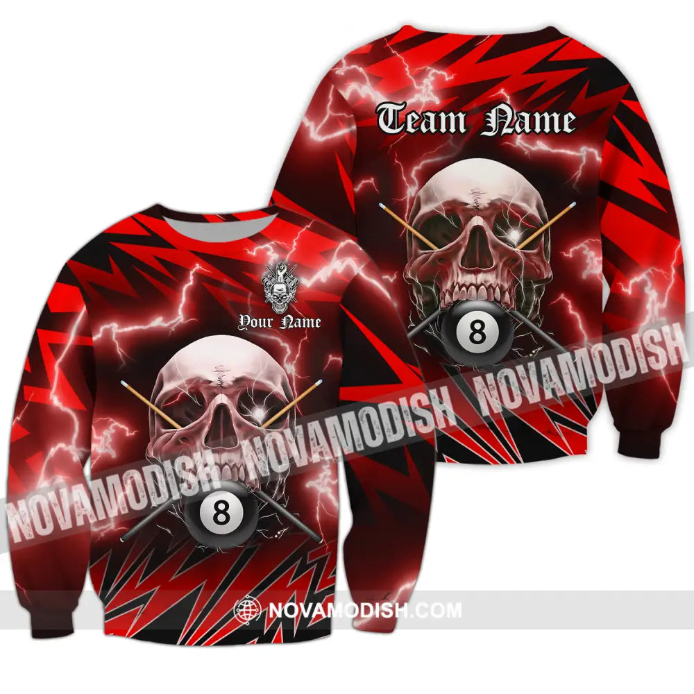 Unisex Shirt - Custom Name And Team Name Billiard Sport Shirt Skull Long Sleeve / S T-shirt