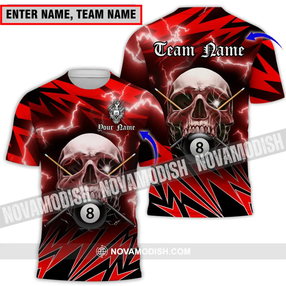 Unisex Shirt - Custom Name And Team Name Billiard Sport Shirt Skull T-shirt