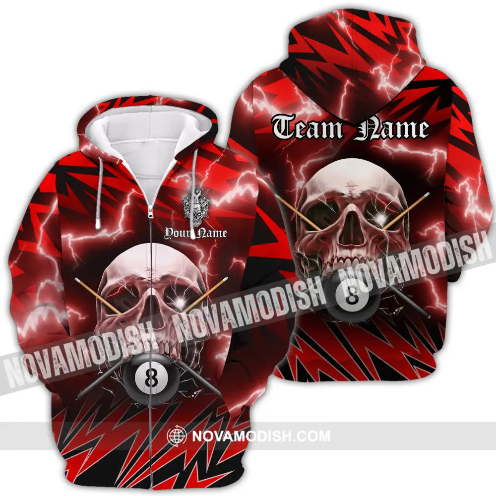 Unisex Shirt - Custom Name And Team Name Billiard Sport Shirt Skull Zipper Hoodie / S T-shirt