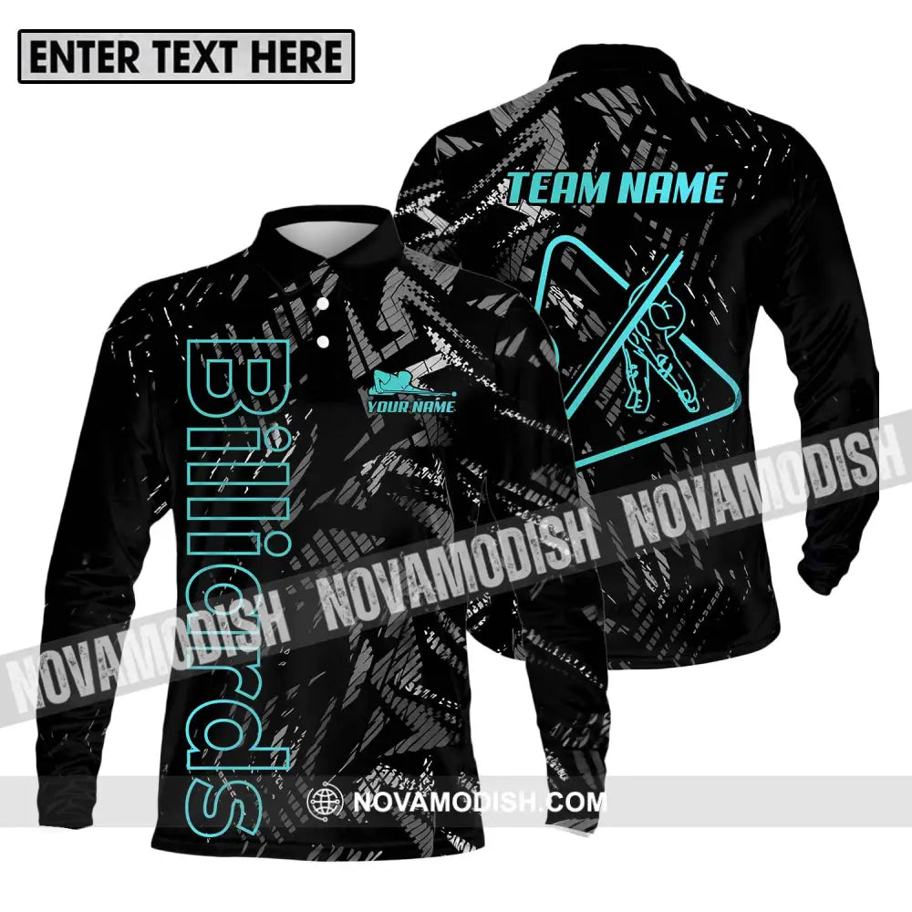 Unisex Shirt - Custom Name And Team Name Billiards Shirt Dark Color Long Sleeve Polo / S T-shirt