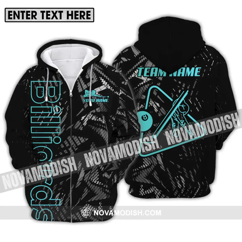 Unisex Shirt - Custom Name And Team Name Billiards Shirt Dark Color Zipper Hoodie / S T-shirt