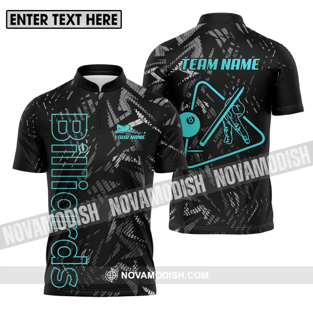Unisex Shirt - Custom Name And Team Name Billiards Shirt Dark Color Zipper Polo Shirt / S T-shirt