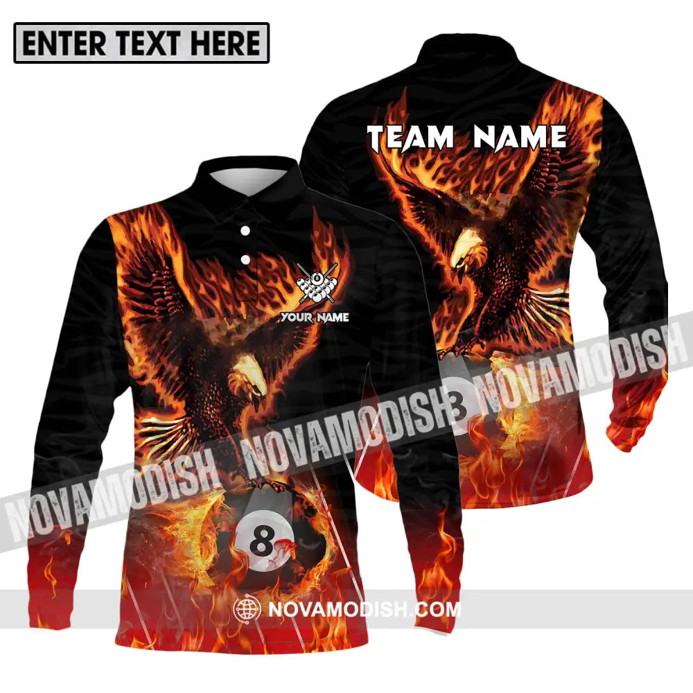 Unisex Shirt - Custom Name And Team Name Billiards Shirt Fire Eagle Long Sleeve Polo / S T-shirt