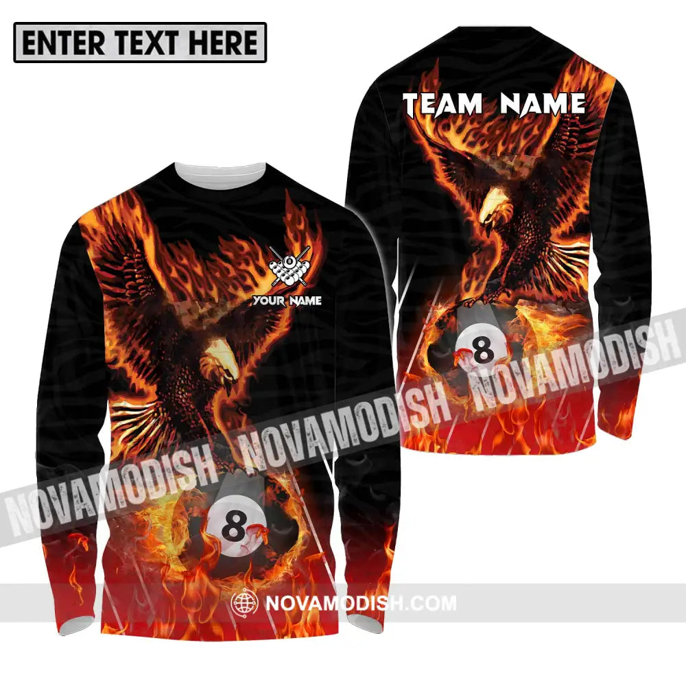Unisex Shirt - Custom Name And Team Name Billiards Shirt Fire Eagle Long Sleeve Shirt / S T-shirt