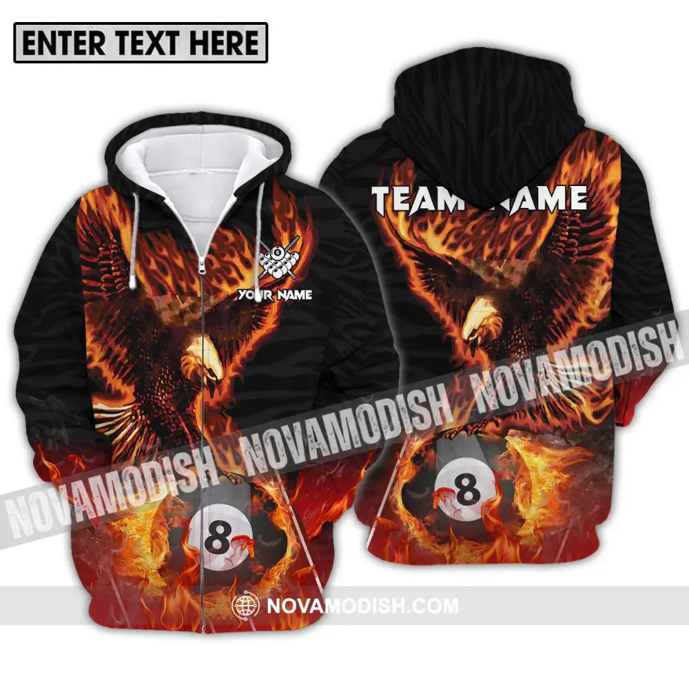 Unisex Shirt - Custom Name And Team Name Billiards Shirt Fire Eagle Zipper Hoodie / S T-shirt