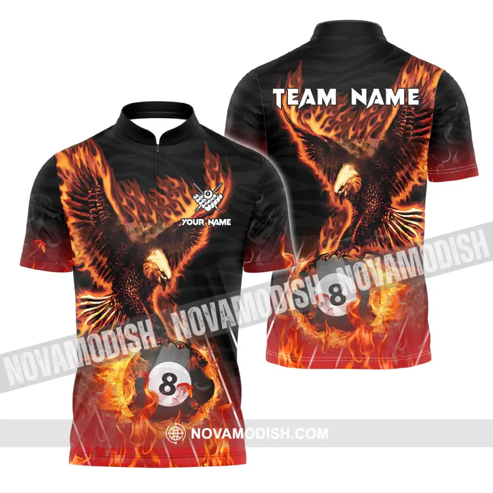 Unisex Shirt - Custom Name And Team Name Billiards Shirt Fire Eagle Zipper Polo Shirt / S T-shirt