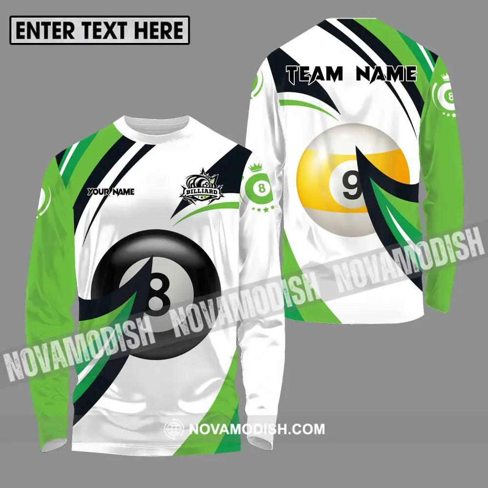 Unisex Shirt - Custom Name And Team Name Billiards Shirt Green Wave Long Sleeve Shirt / S T-shirt