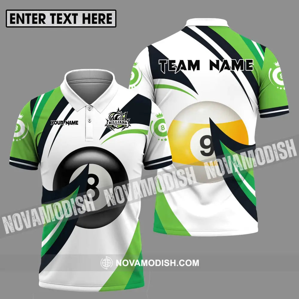 Unisex Shirt - Custom Name And Team Name Billiards Shirt Green Wave Polo Shirt / S T-shirt
