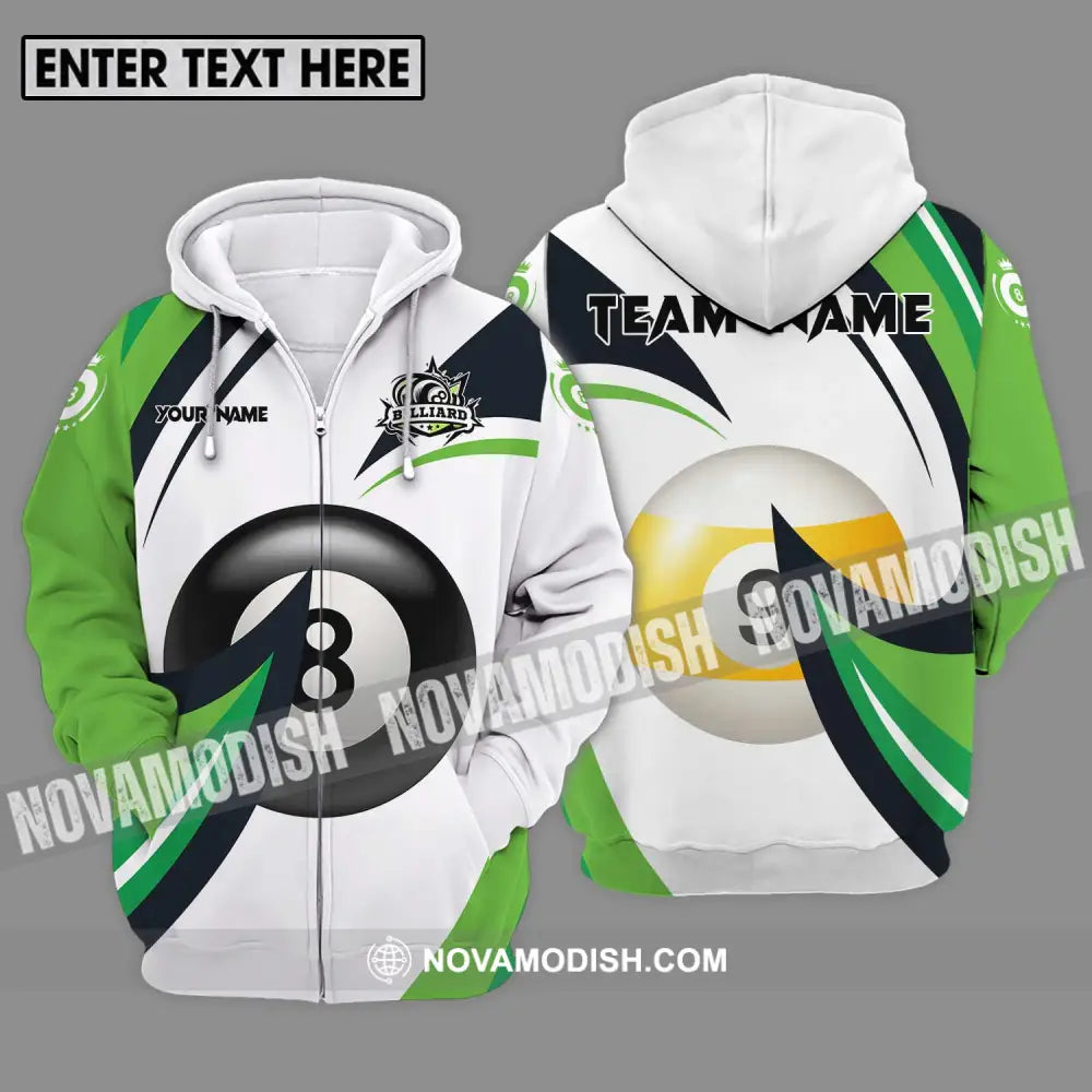 Unisex Shirt - Custom Name And Team Name Billiards Shirt Green Wave Zipper Hoodie / S T-shirt