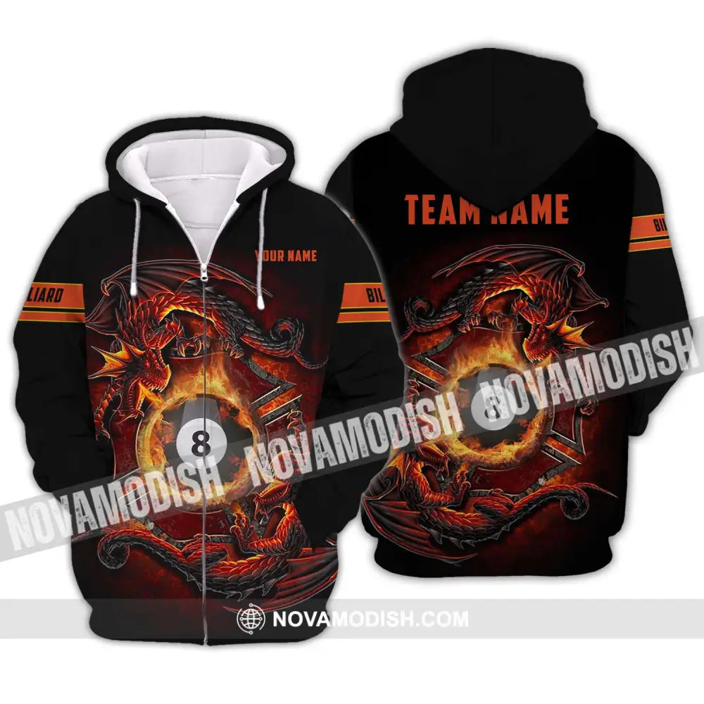 Unisex Shirt - Custom Name And Team Name Shirt - Billiards Lover Gift - Billiards Gift - Billiards Team Shirt Zipper