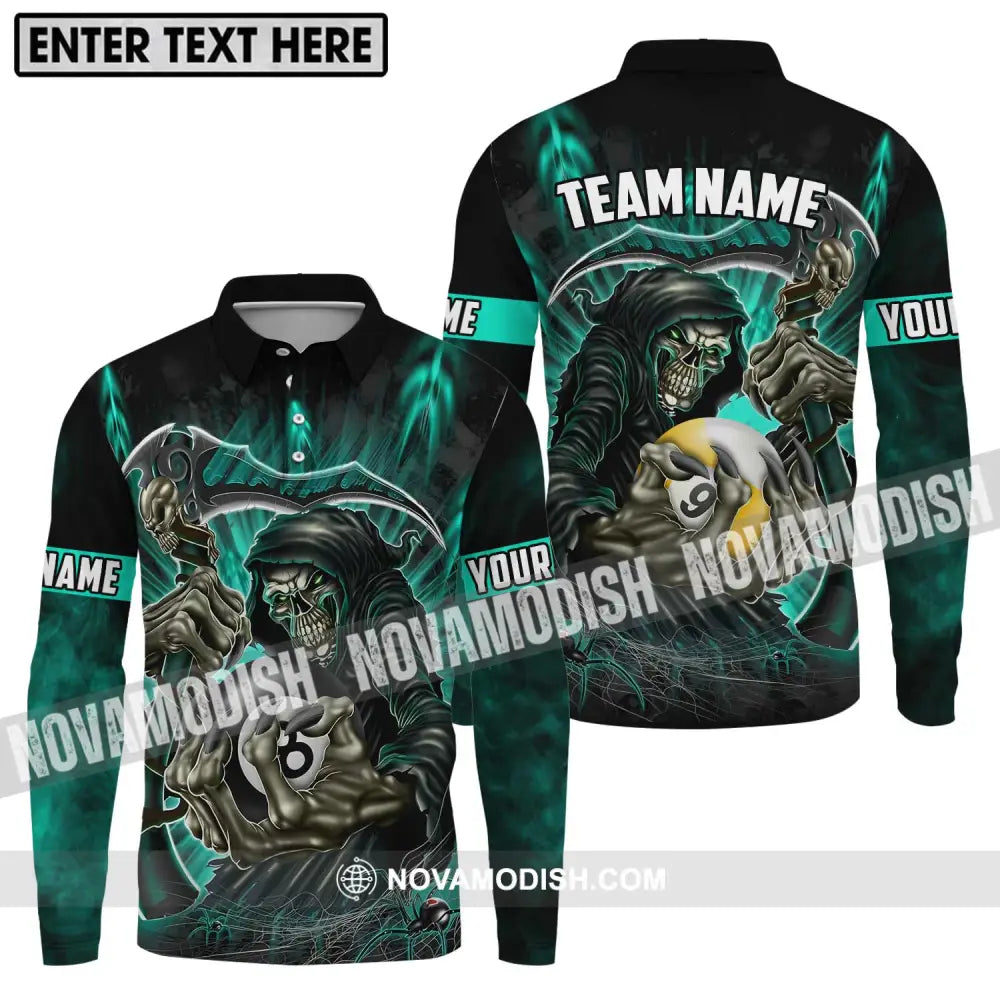 Unisex Shirt - Custom Name And Team Name Billiards Lover Shirt Billiards God Of Death Long Sleeve Polo / S T-shirt