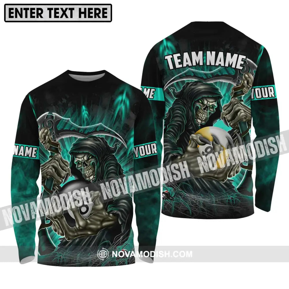Unisex Shirt - Custom Name And Team Name Billiards Lover Shirt Billiards God Of Death Long Sleeve Shirt / S T-shirt