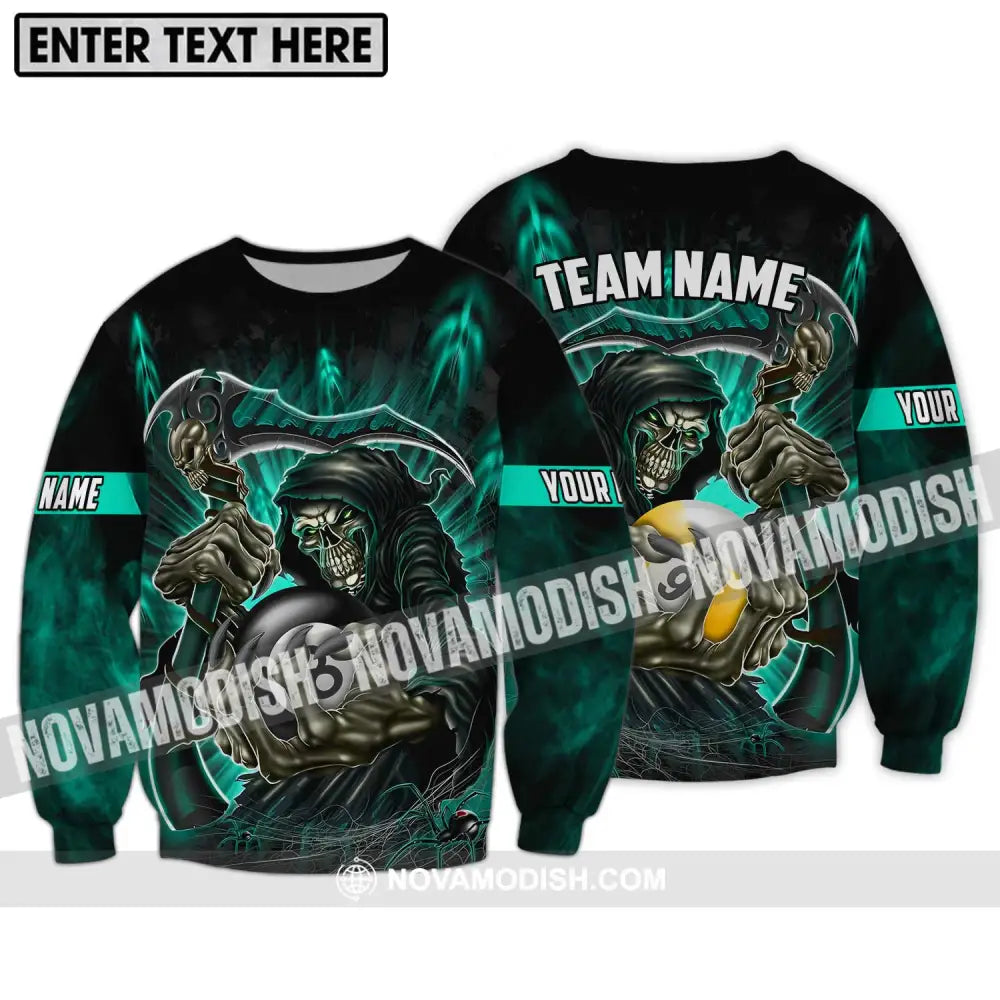 Unisex Shirt - Custom Name And Team Name Billiards Lover Shirt Billiards God Of Death Long Sleeve / S T-shirt