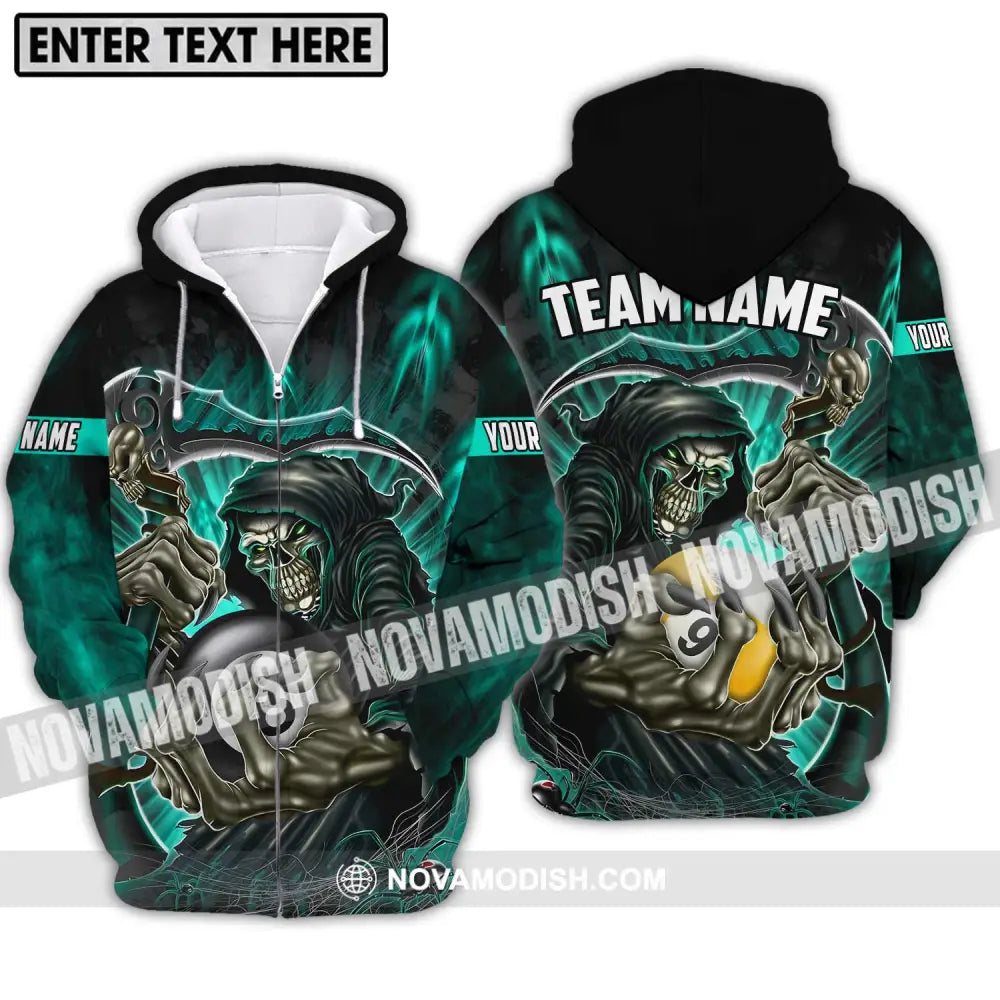 Unisex Shirt - Custom Name And Team Name Billiards Lover Shirt Billiards God Of Death Zipper Hoodie / S T-shirt