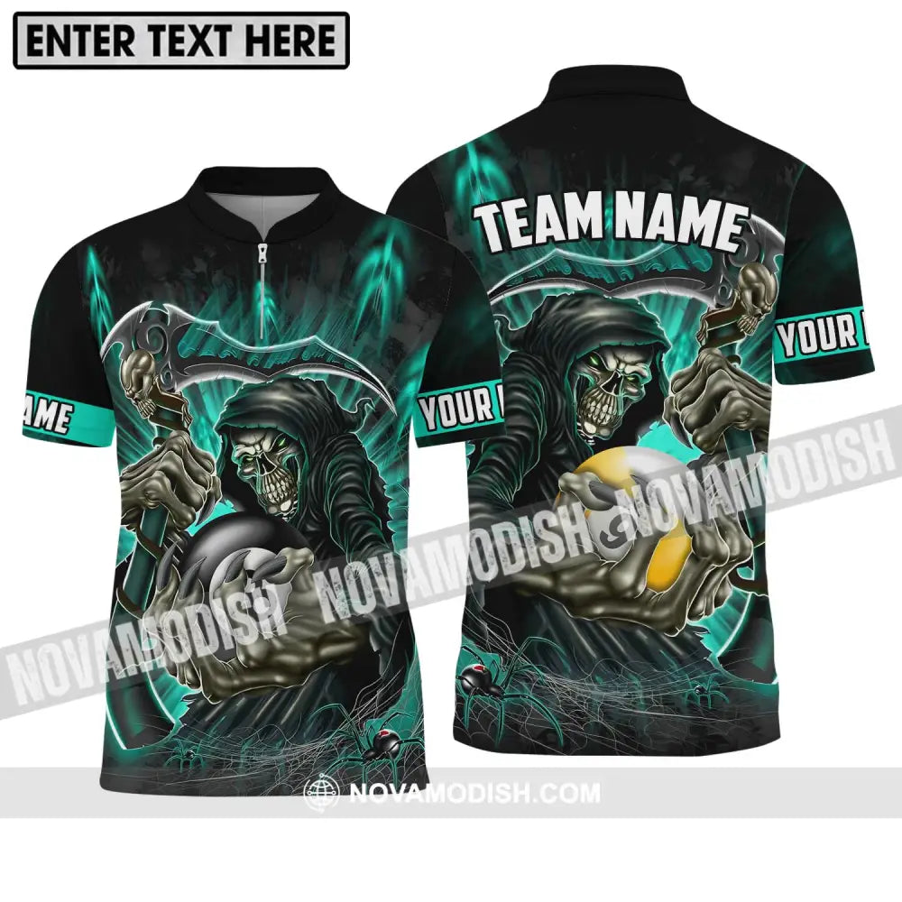 Unisex Shirt - Custom Name And Team Name Billiards Lover Shirt Billiards God Of Death Zipper Polo Shirt / S T-shirt