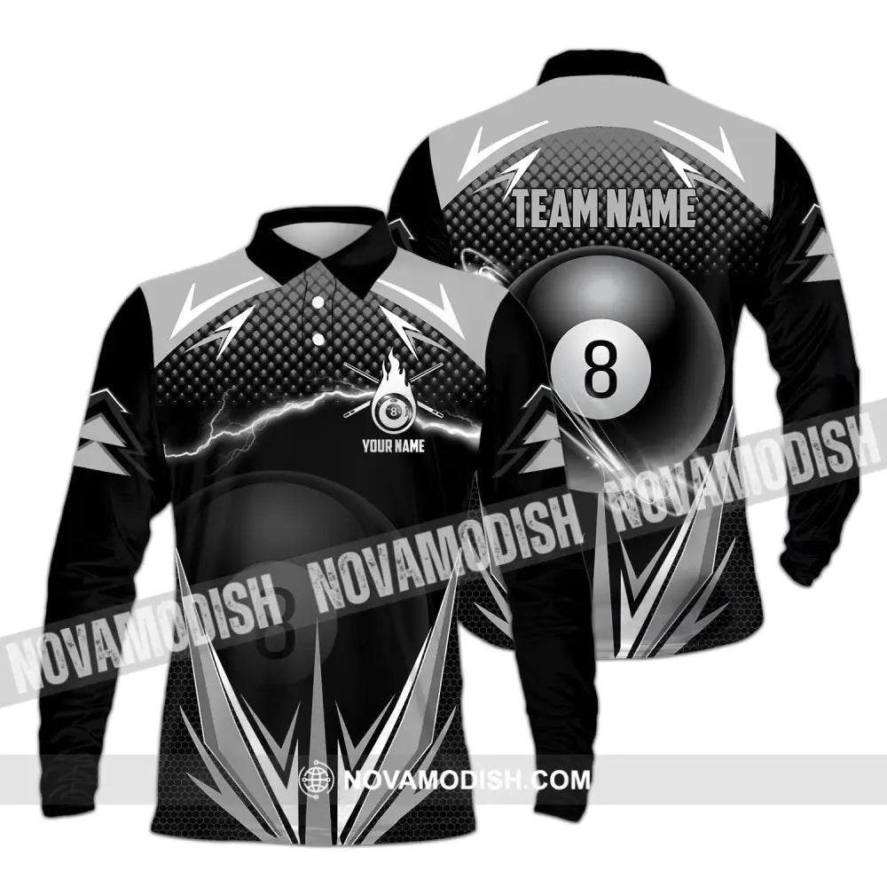 Unisex Shirt - Custom Name And Team Name Shirt Billiards No.8 Long Sleeve Polo / S T-shirt