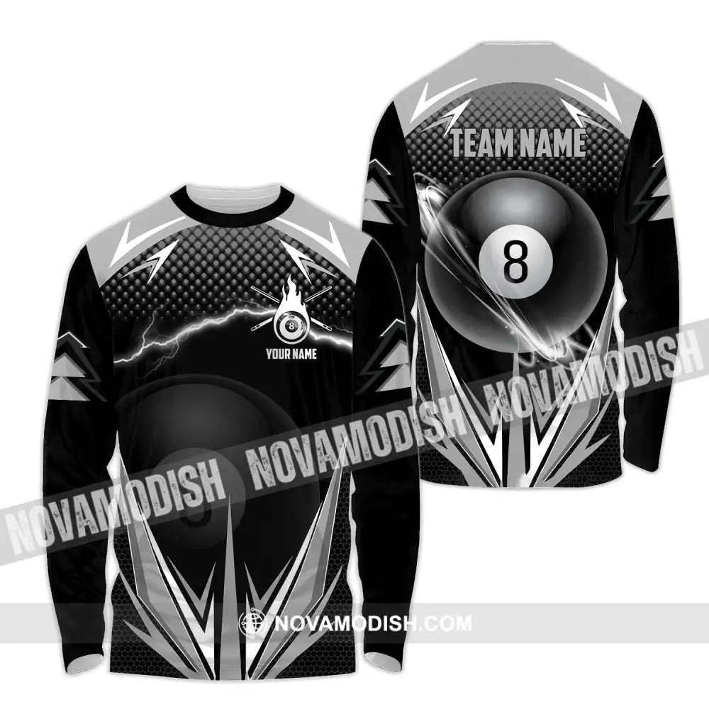 Unisex Shirt - Custom Name And Team Name Shirt Billiards No.8 Long Sleeve Shirt / S T-shirt
