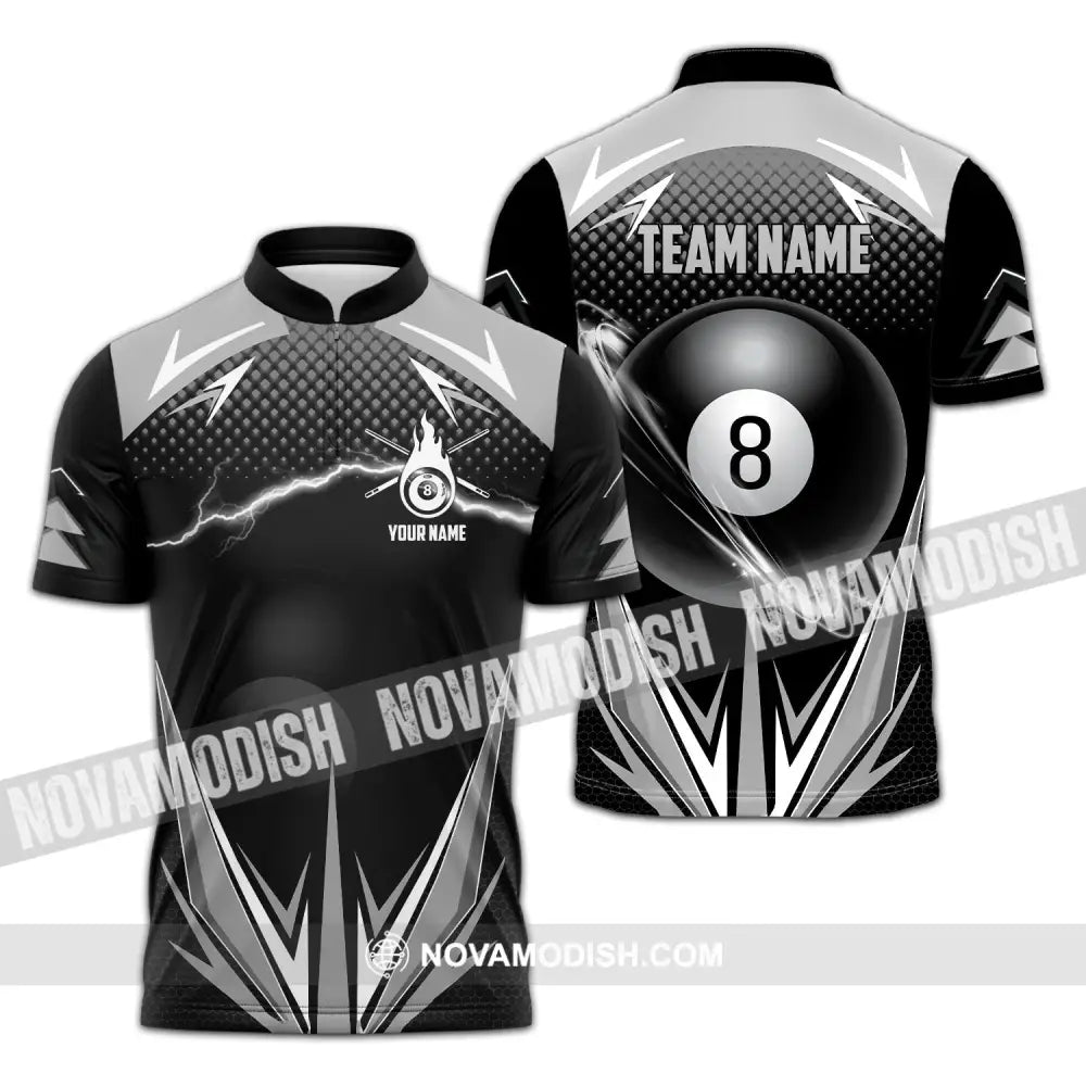 Unisex Shirt - Custom Name And Team Name Shirt Billiards No.8 Zipper Polo Shirt / S T-shirt