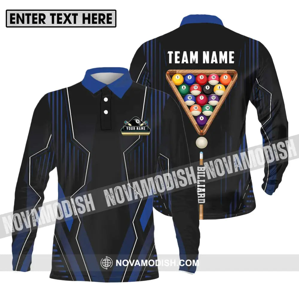 Unisex Shirt - Custom Name And Team Name Billiards Player Shirt Long Sleeve Polo / S T-shirt