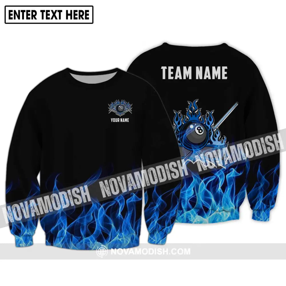 Unisex Shirt - Custom Name And Team Name Shirt Black Blue Billiard Shirt Long Sleeve / S T-shirt