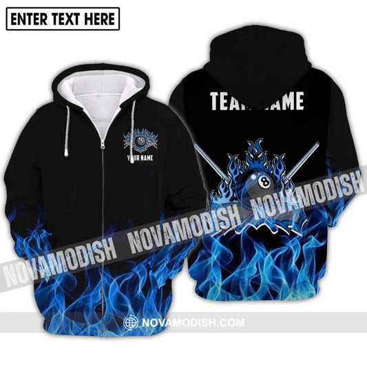 Unisex Shirt - Custom Name And Team Name Shirt Black Blue Billiard Shirt Zipper Hoodie / S T-shirt