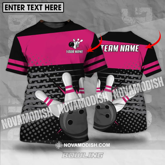 Unisex Shirt - Custom Name And Team Name Shirt Black Pink Shirt With Bowling Pins T-shirt