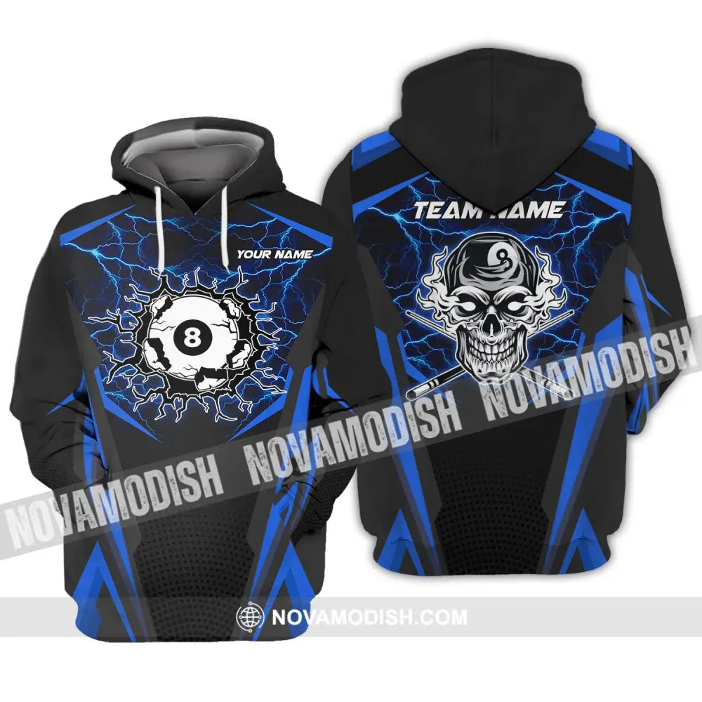 Unisex Shirt - Custom Name And Team Name Shirt Blue Skull Billiard Ball Hoodie / S T-shirt