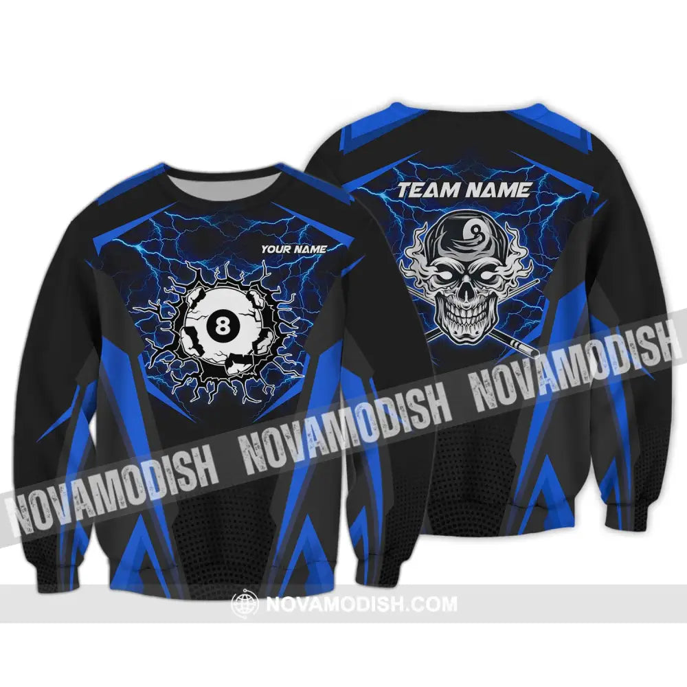 Unisex Shirt - Custom Name And Team Name Shirt Blue Skull Billiard Ball Long Sleeve / S T-shirt