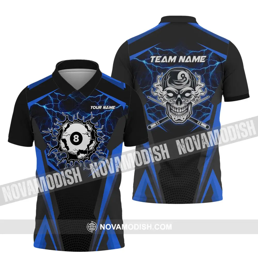 Unisex Shirt - Custom Name And Team Name Shirt Blue Skull Billiard Ball Polo Shirt / S T-shirt