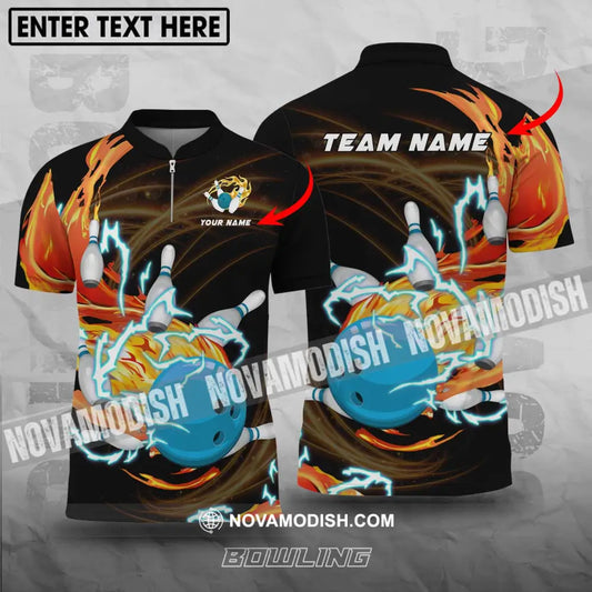 Unisex Shirt - Custom Name And Team Name Bowling Shirt Fire And Water T-shirt