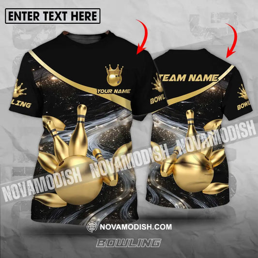 Unisex Shirt - Custom Name And Team Name Bowling Shirt Gold Pins Gold Ball T-shirt