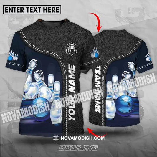 Unisex Shirt - Custom Name And Team Name Bowling Shirt Ice Pins Blue Ball T-shirt