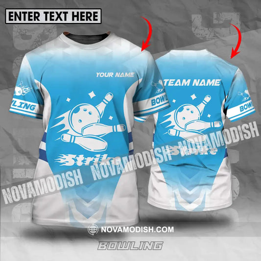 Unisex Shirt - Custom Name And Team Name Bowling Shirt Light Blue Strike T-shirt