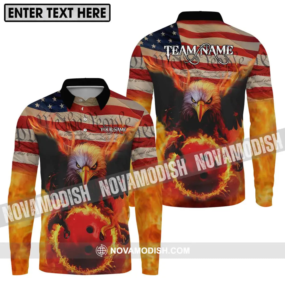 Unisex Shirt - Custom Name And Team Name Bowling Lover Shirt American Eagle Long Sleeve Polo / S T-shirt