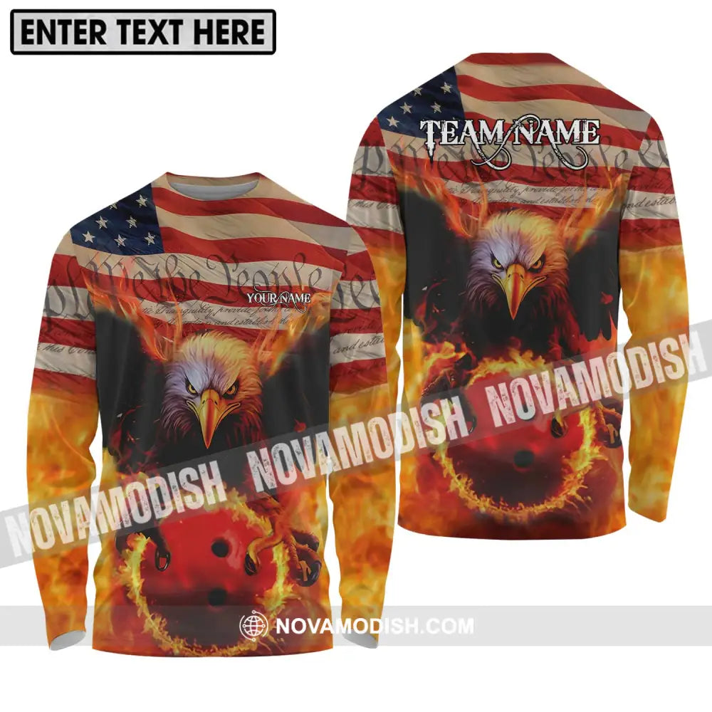 Unisex Shirt - Custom Name And Team Name Bowling Lover Shirt American Eagle Long Sleeve Shirt / S T-shirt