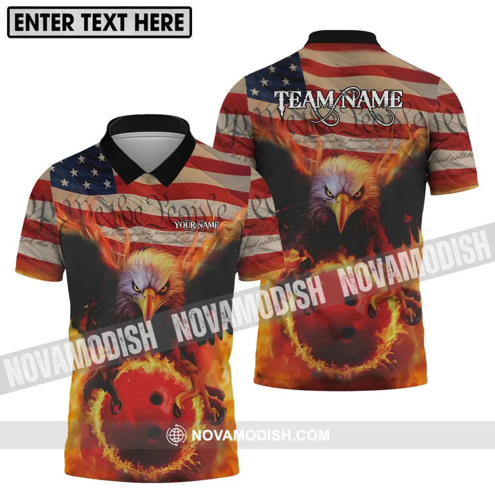 Unisex Shirt - Custom Name And Team Name Bowling Lover Shirt American Eagle Polo Shirt / S T-shirt
