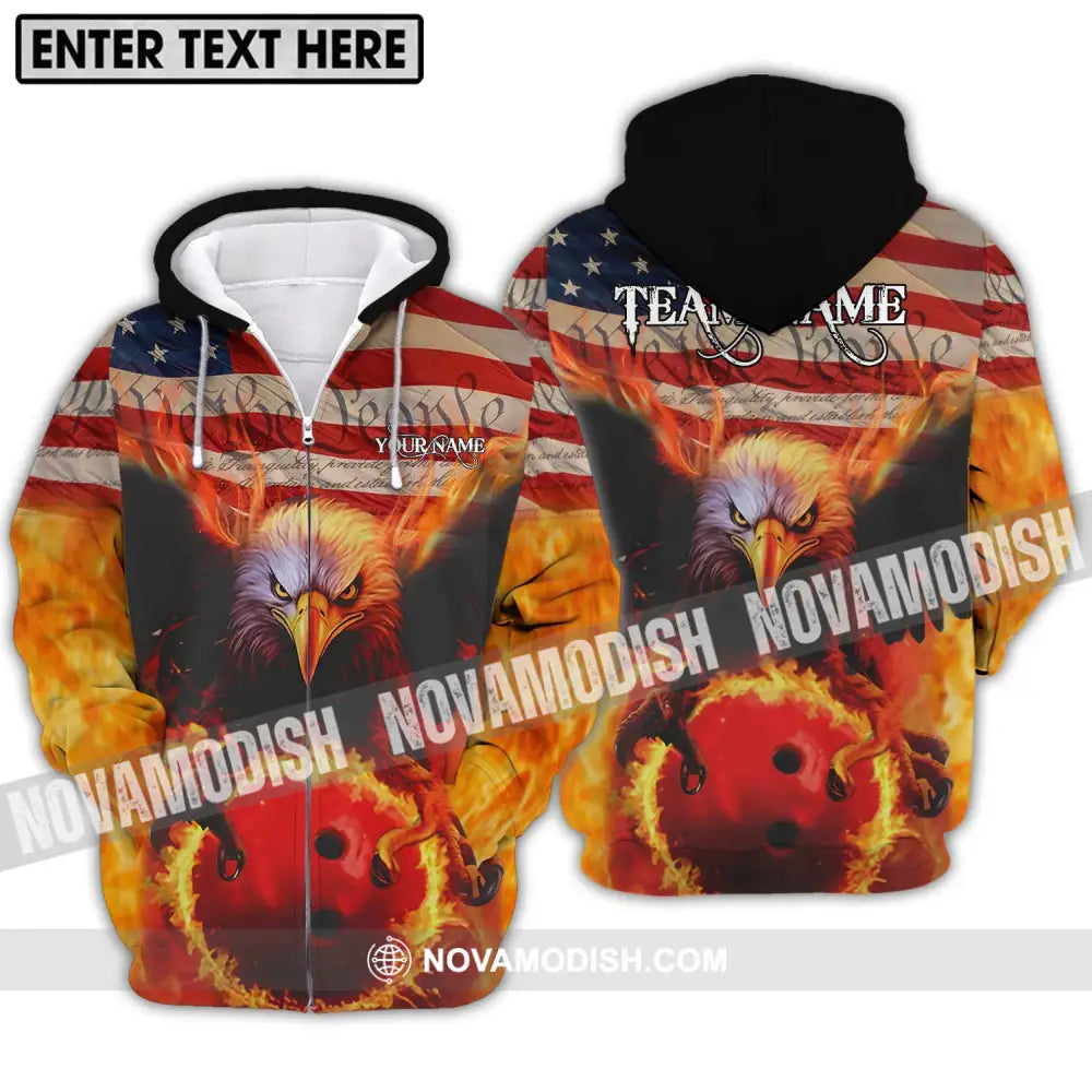 Unisex Shirt - Custom Name And Team Name Bowling Lover Shirt American Eagle Zipper Hoodie / S T-shirt