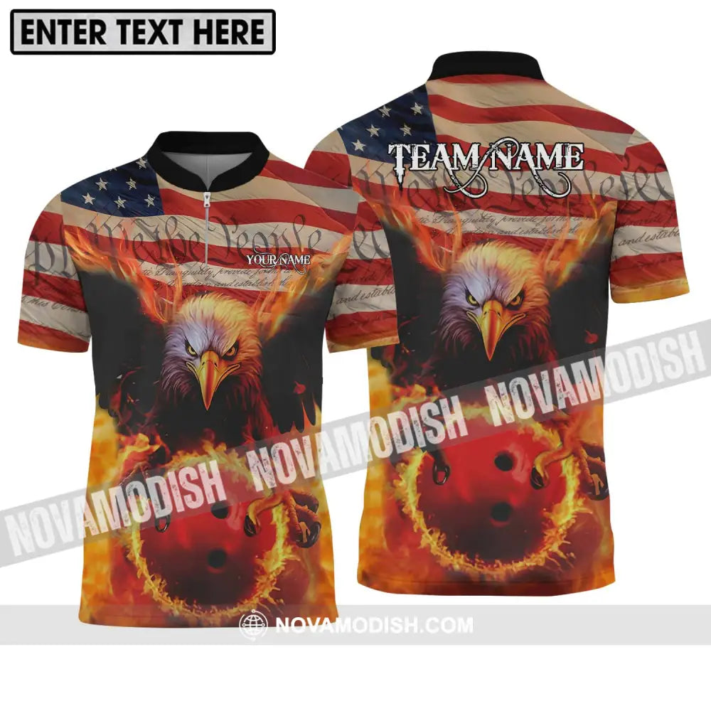 Unisex Shirt - Custom Name And Team Name Bowling Lover Shirt American Eagle Zipper Polo Shirt / S T-shirt