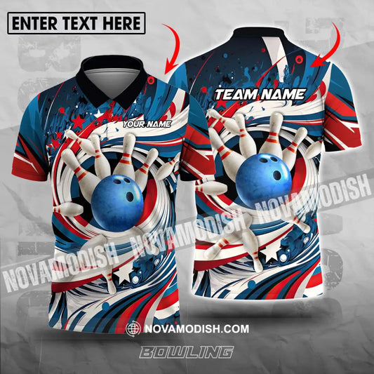 Unisex Shirt - Custom Name And Team Name Bowling Lover Shirt Blue Bowling Ball And Pins T-shirt